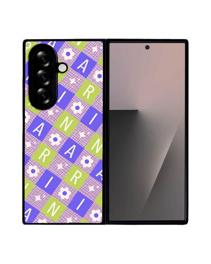 Android Flip / Fold Leather Grip - Flower Grid Monogram 5.0