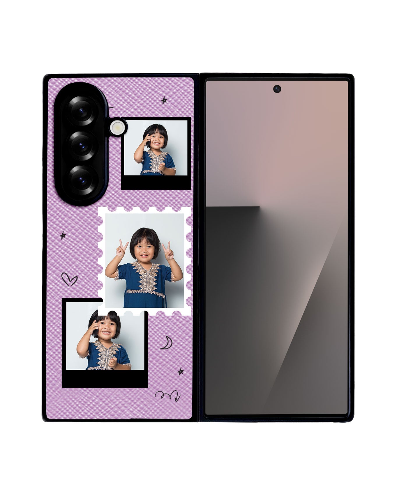 Android Flip / Fold Leather Grip - Face Grid Black Polaroid