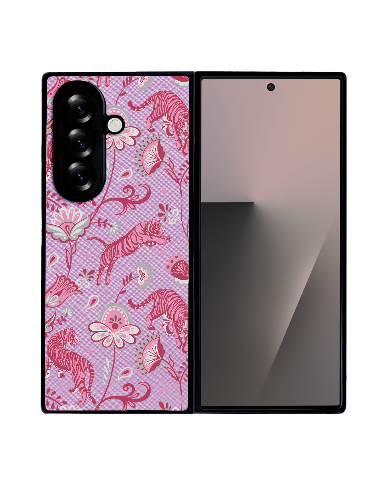 Android Flip / Fold Leather Grip - Tiger & Floral 7.0