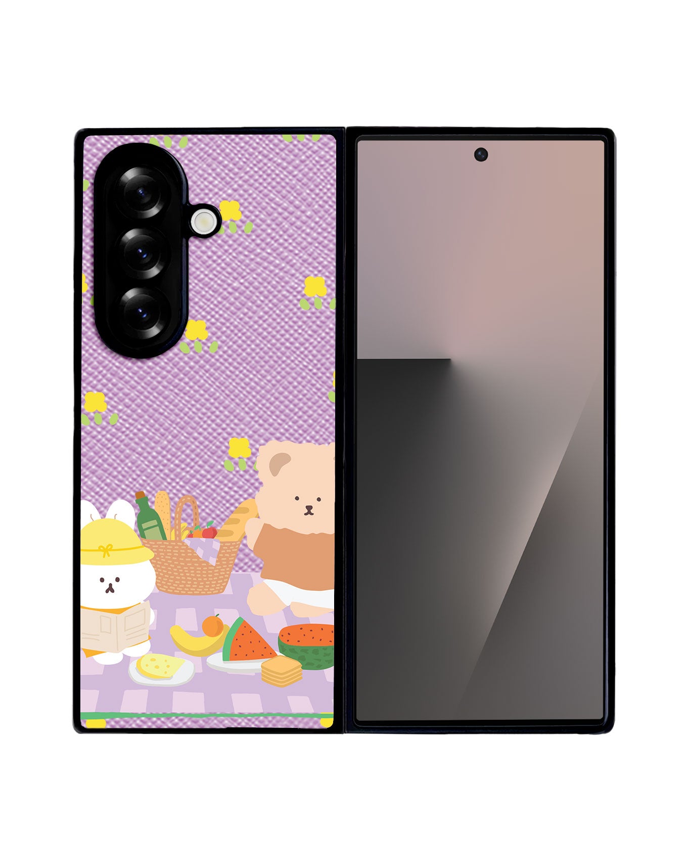 Android Flip / Fold Leather Grip - Picnic Bear Lilac