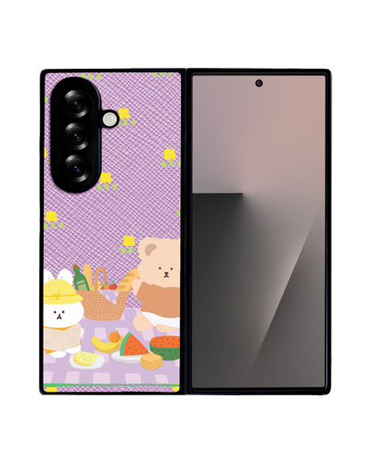 Android Flip / Fold Leather Grip - Picnic Bear Lilac