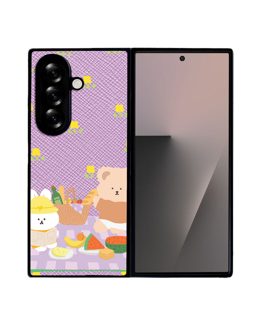 Android Flip / Fold Leather Grip - Picnic Bear Lilac