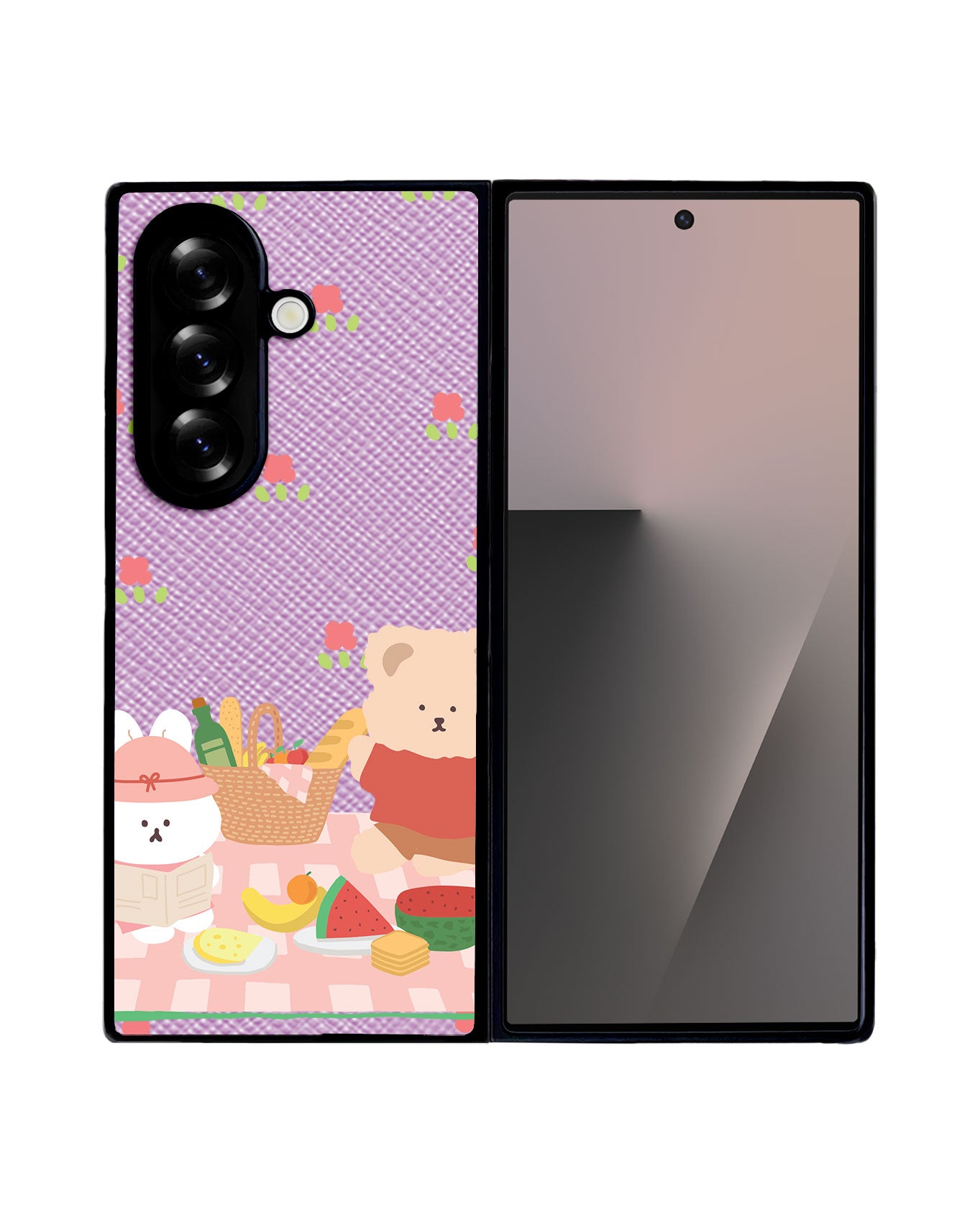 Android Flip / Fold Leather Grip - Picnic Bear Pink