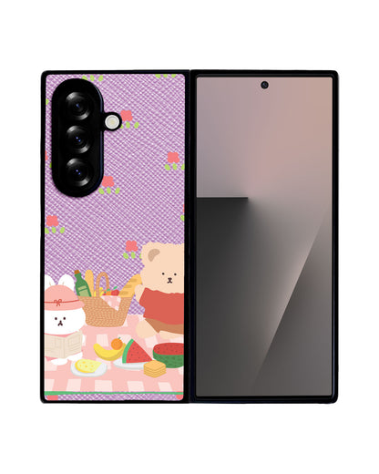 Android Flip / Fold Leather Grip - Picnic Bear Pink