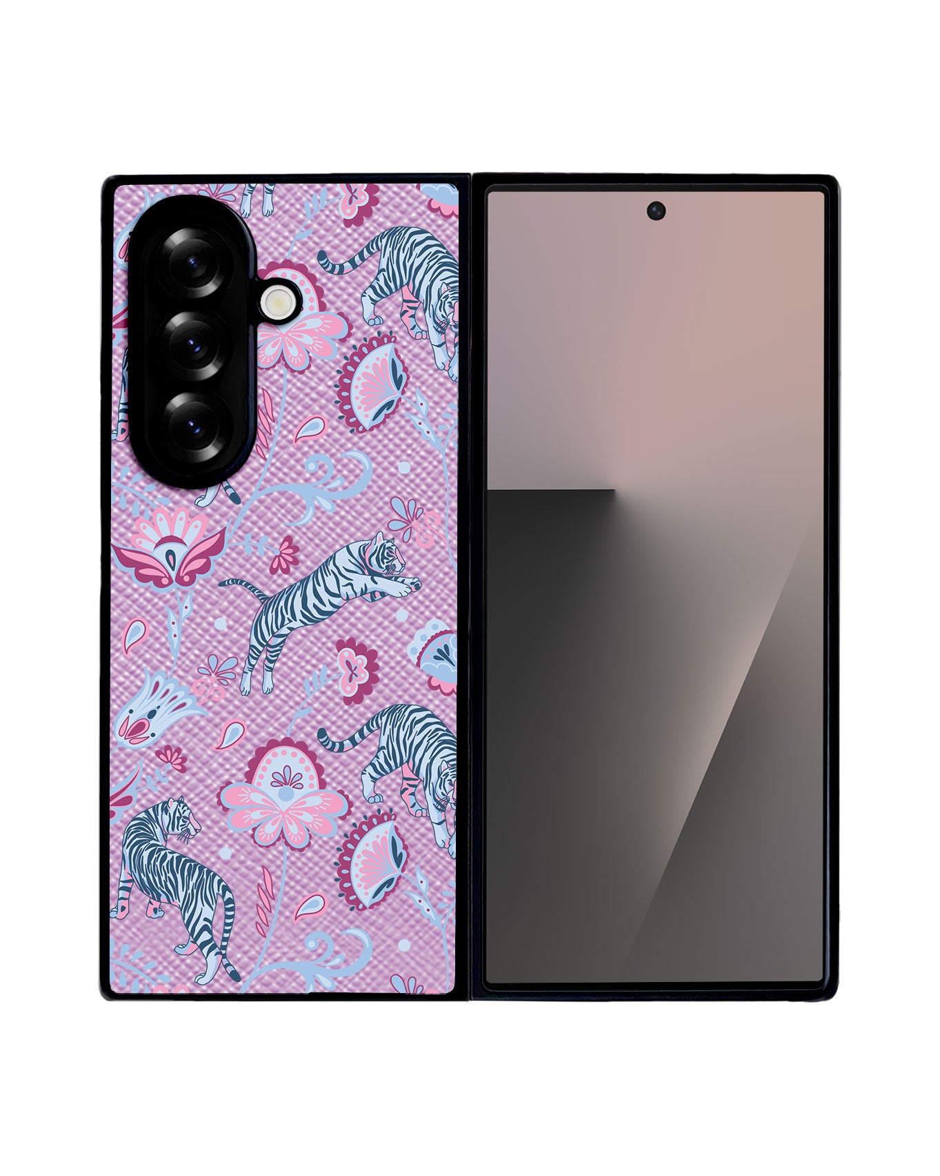 Android Flip / Fold Leather Grip - Tiger & Floral 3.0