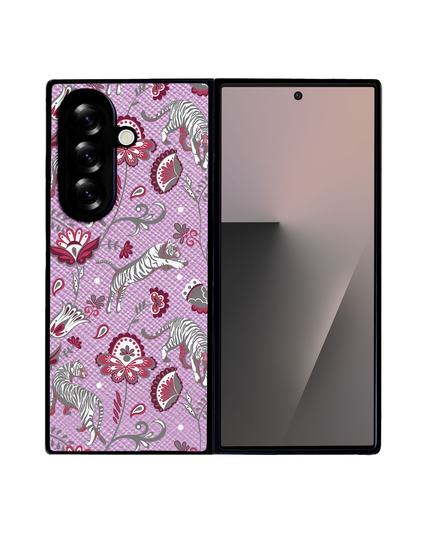 Android Flip / Fold Leather Grip - Tiger & Floral 6.0