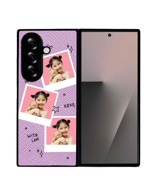 Android Flip / Fold Leather Grip - Face Grid White Polaroid