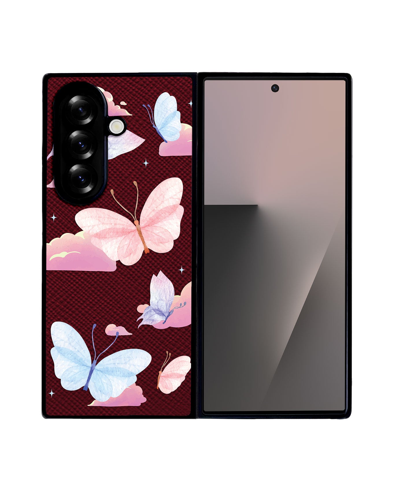Android Flip / Fold Leather Grip - Butterfly & Clouds