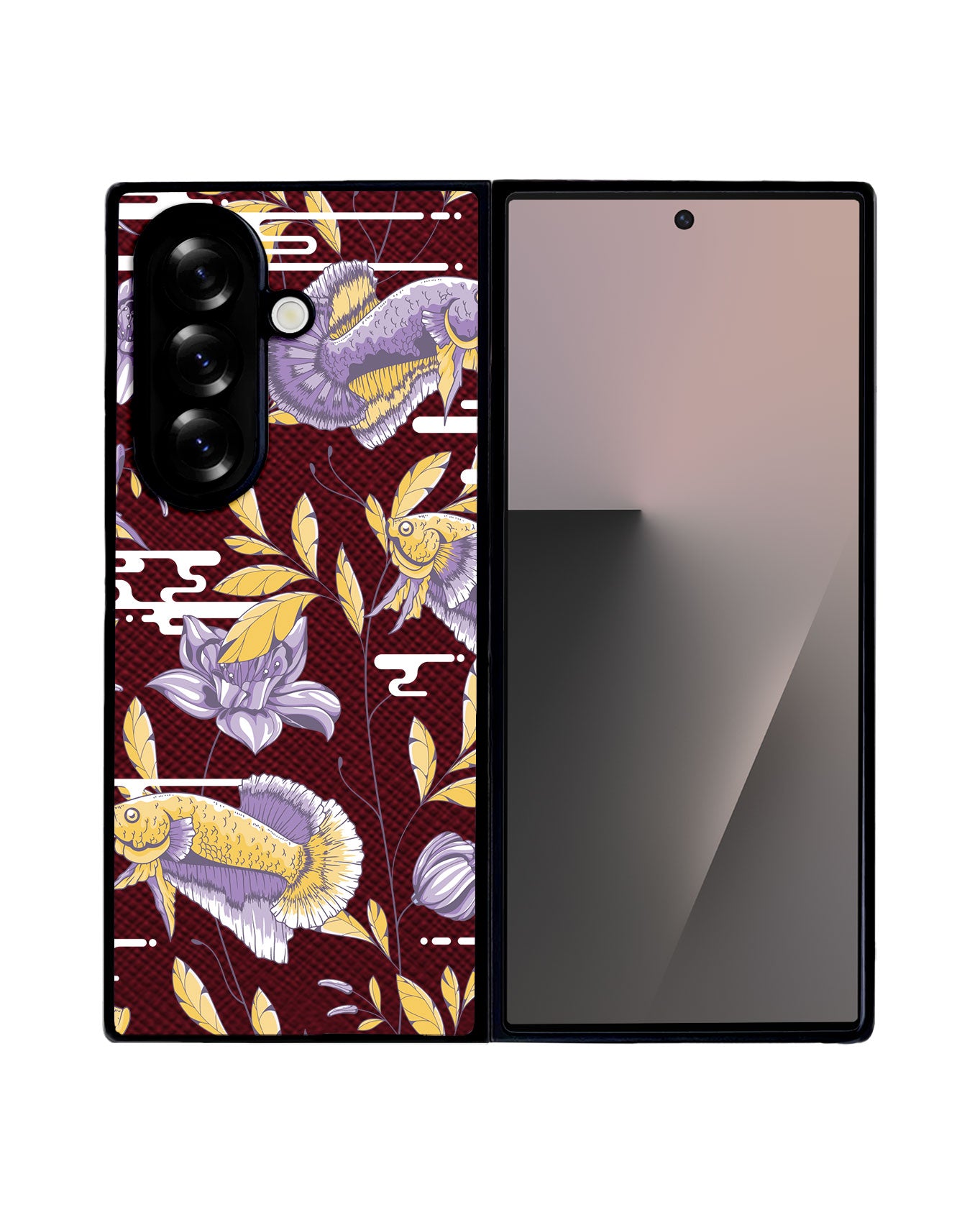 Android Flip / Fold Leather Grip - Fish & Floral 5.0