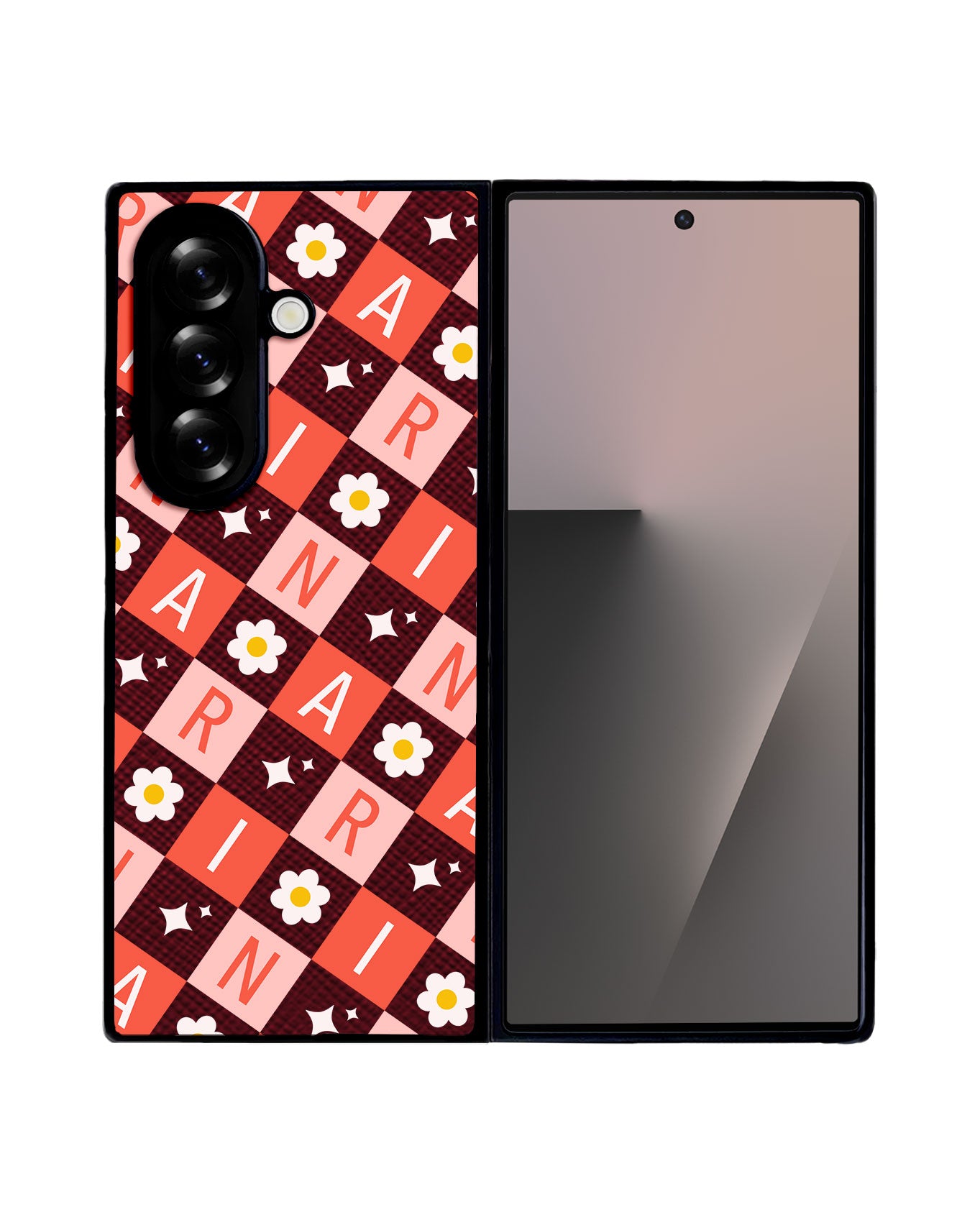 Android Flip / Fold Leather Grip - Flower Grid Monogram 2.0