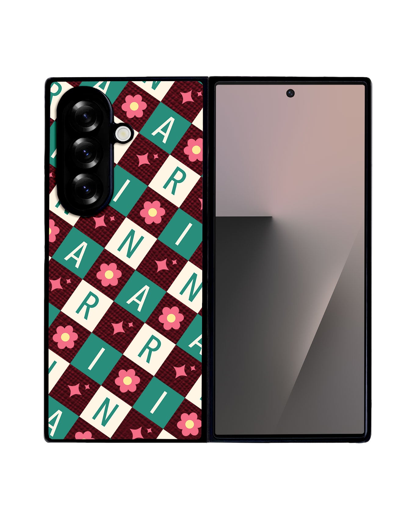 Android Flip / Fold Leather Grip - Flower Grid Monogram 4.0