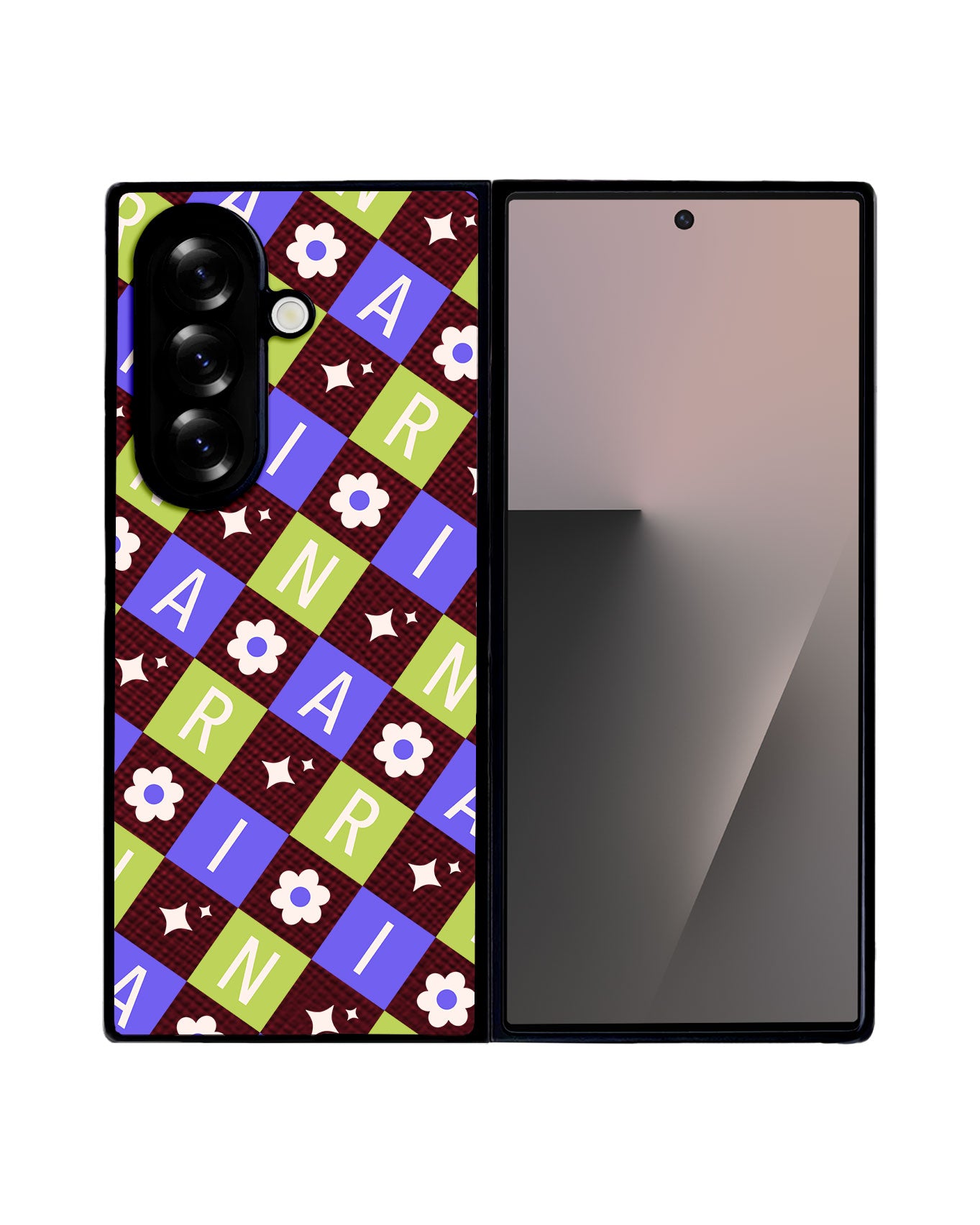 Android Flip / Fold Leather Grip - Flower Grid Monogram 5.0