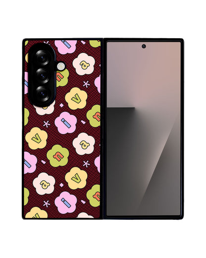 Android Flip / Fold Leather Grip - Flower Petals Monogram 1.0