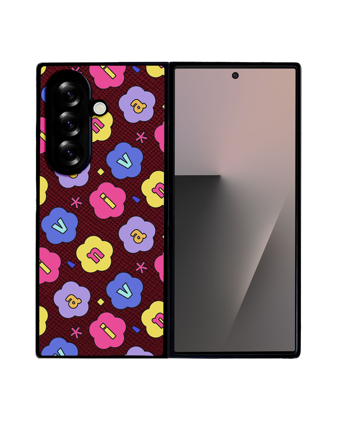 Android Flip / Fold Leather Grip - Flower Petals Monogram 2.0