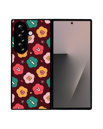 Android Flip / Fold Leather Grip - Flower Petals Monogram 3.0