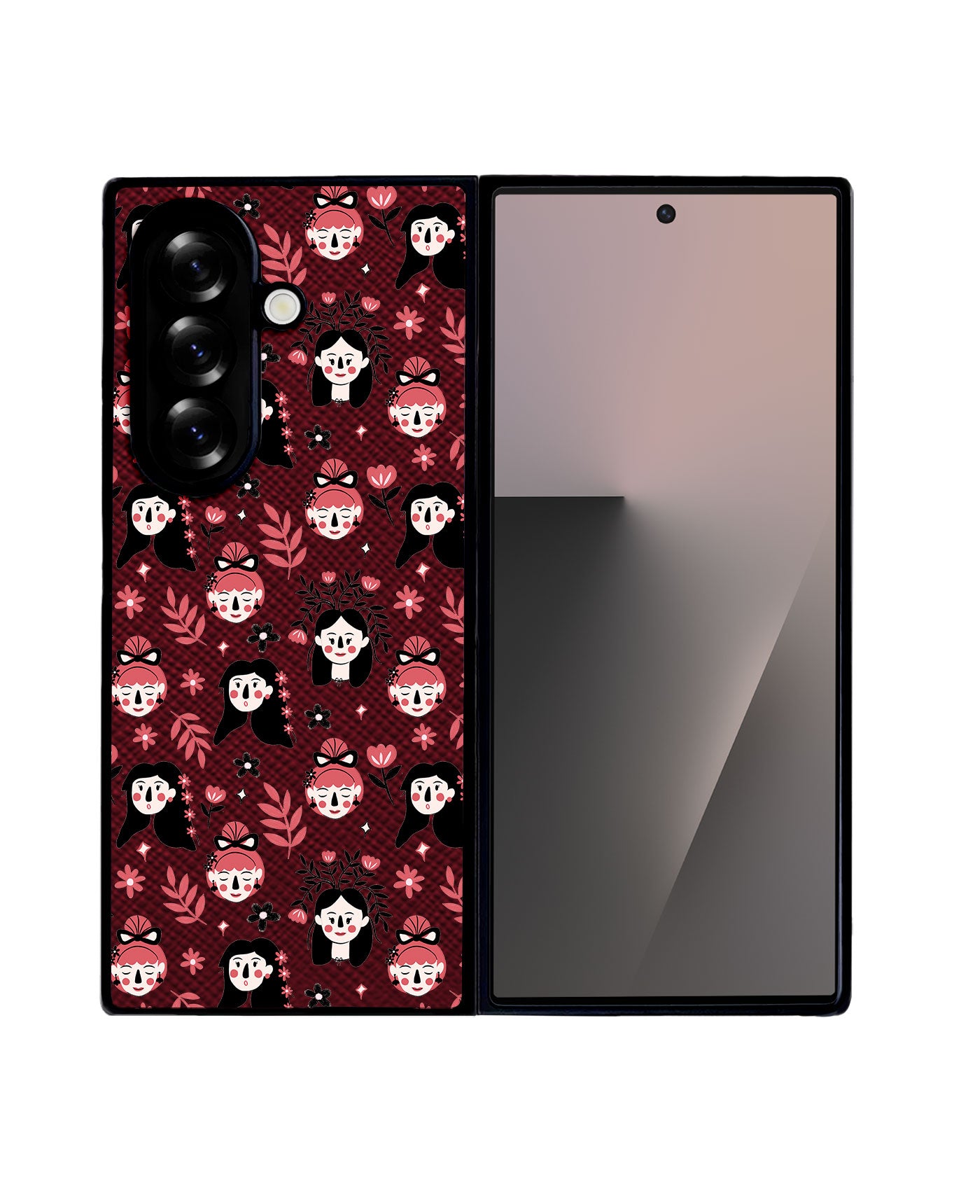 Android Flip / Fold Leather Grip - Flowery Faces