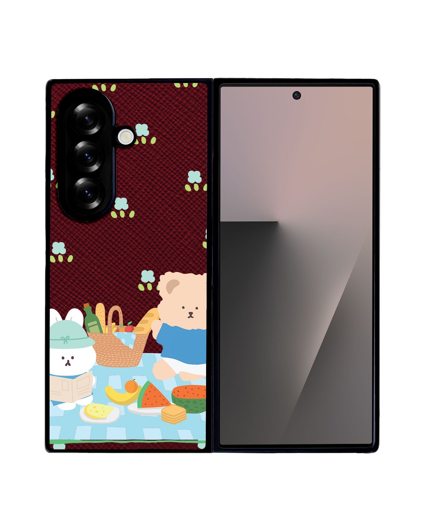 Android Flip / Fold Leather Grip - Picnic Bear Blue