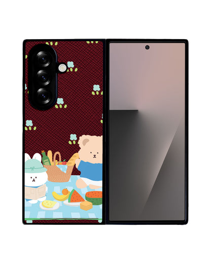 Android Flip / Fold Leather Grip - Picnic Bear Blue