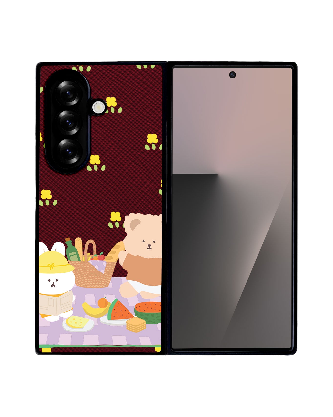 Android Flip / Fold Leather Grip - Picnic Bear Lilac