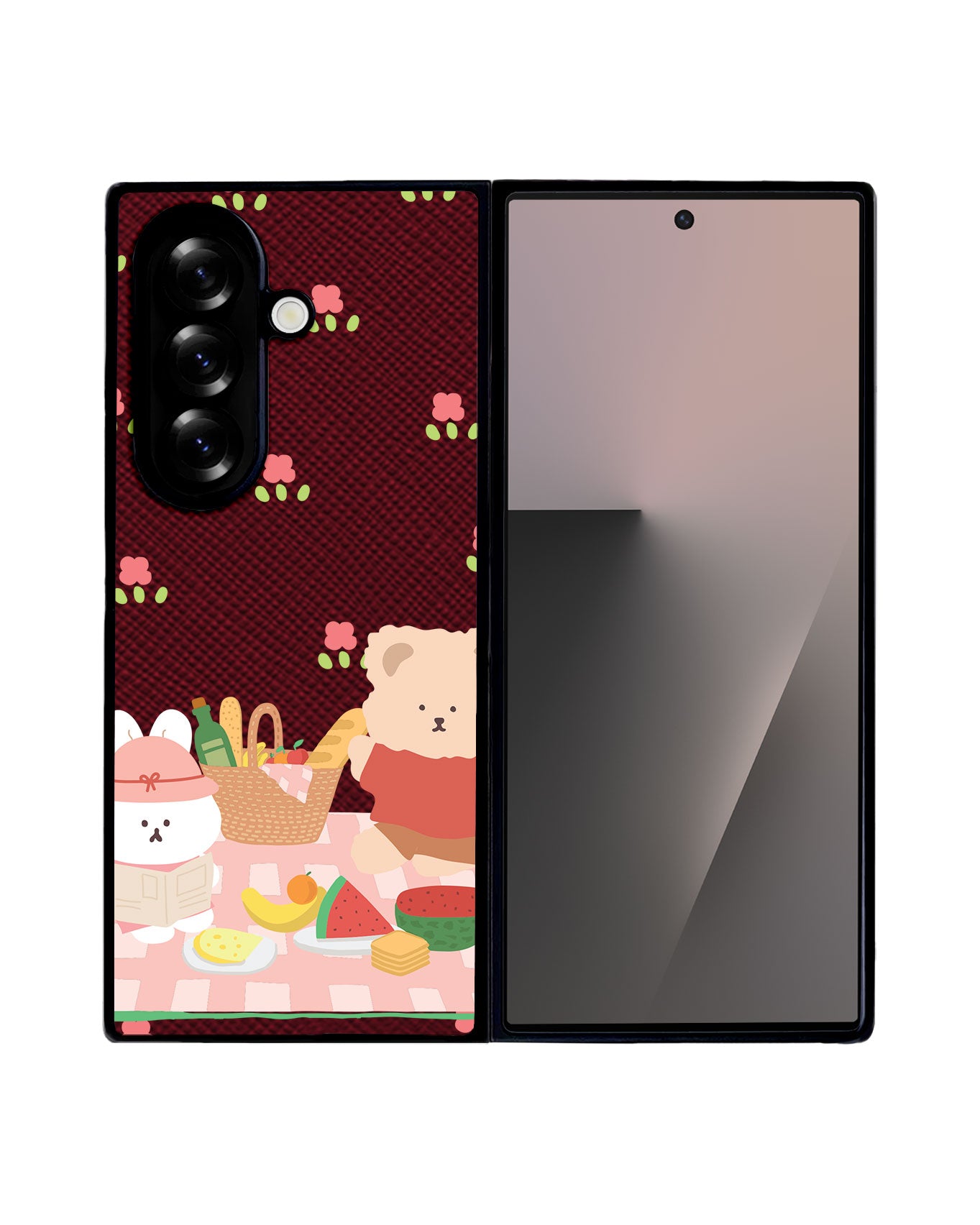 Android Flip / Fold Leather Grip - Picnic Bear Pink