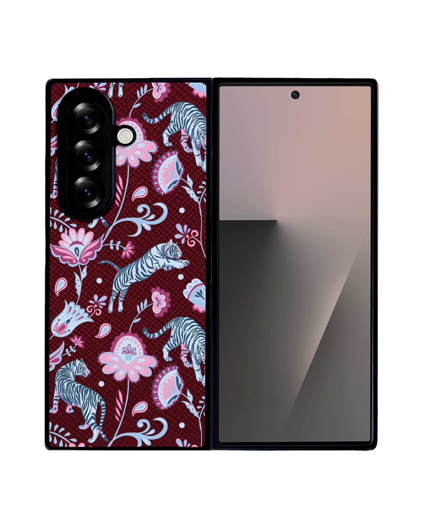 Android Flip / Fold Leather Grip - Tiger & Floral 3.0