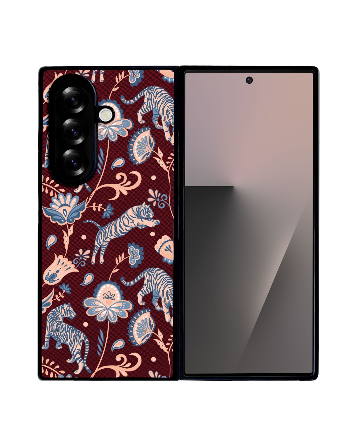 Android Flip / Fold Leather Grip - Tiger & Floral 5.0