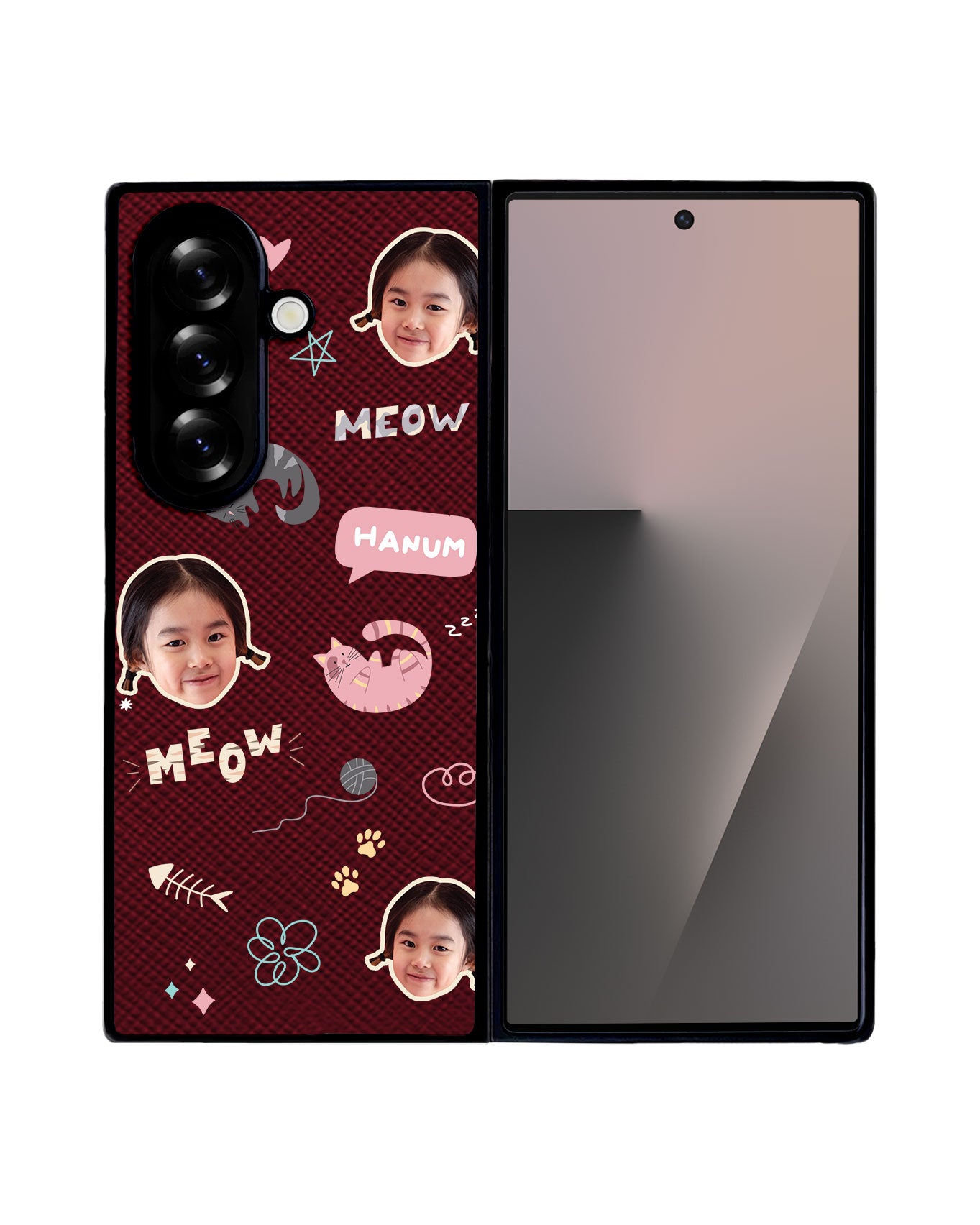 Android Flip / Fold Leather Grip - Face Grid Kitty