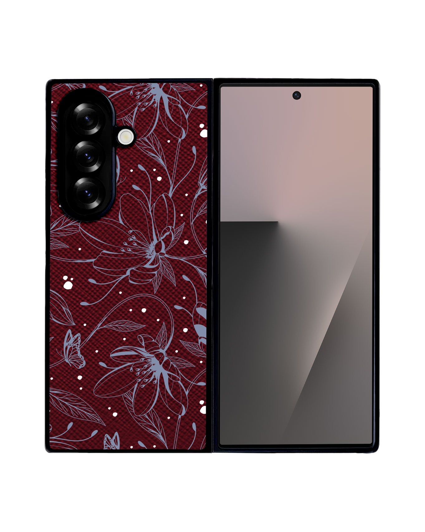 Android Flip / Fold Leather Grip - Sketchy Flower & Butterfly 2.0