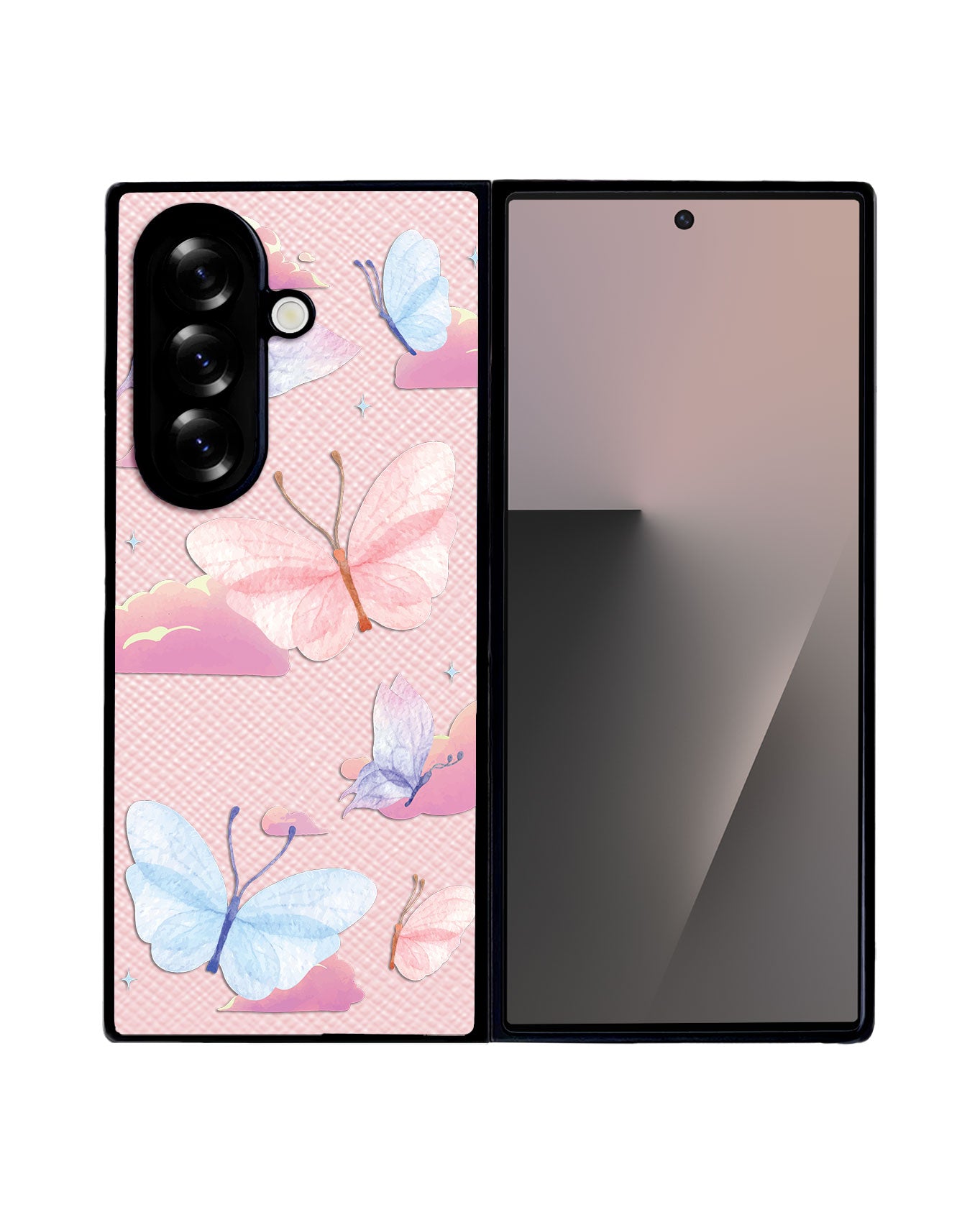 Android Flip / Fold Leather Grip - Butterfly & Clouds