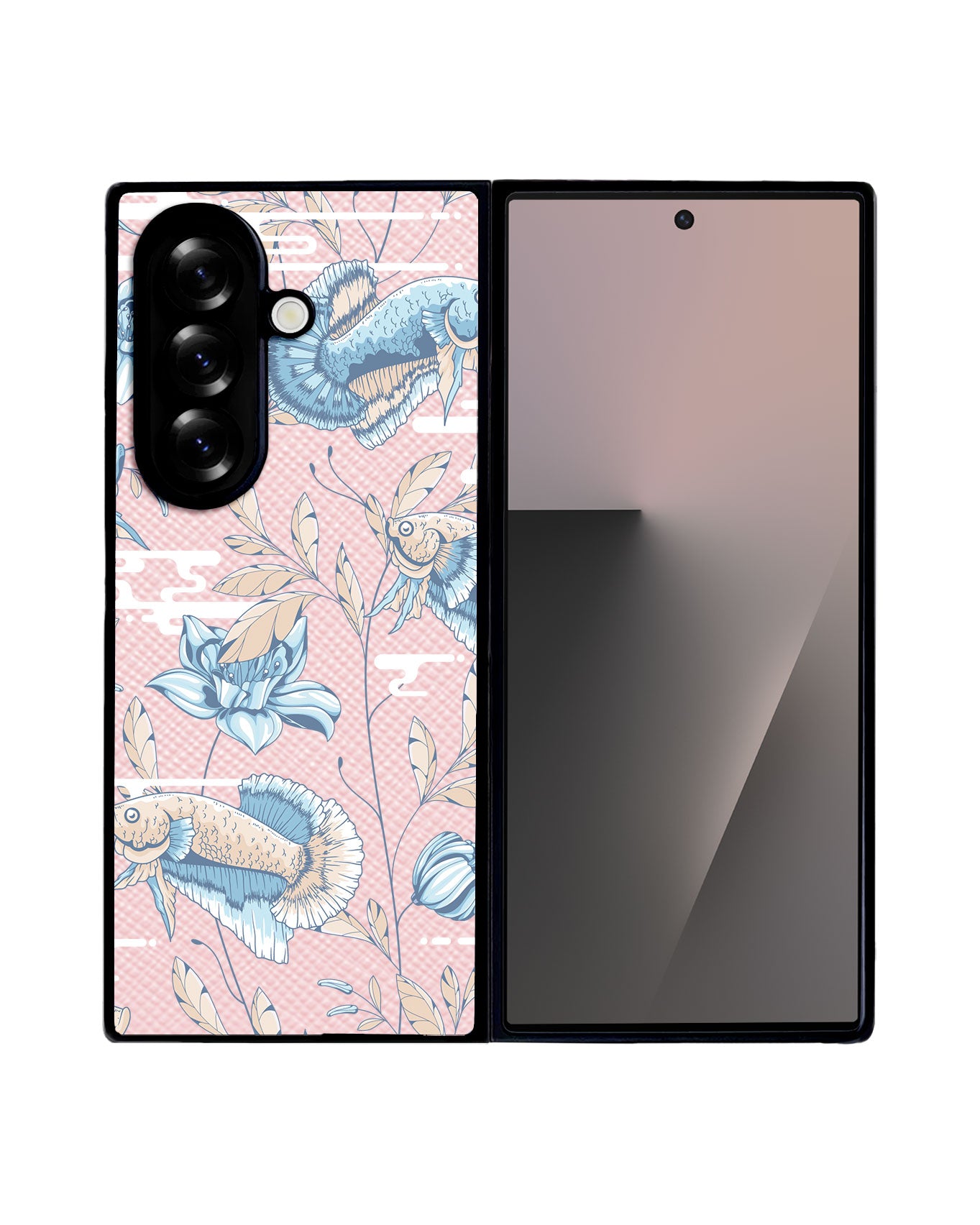 Android Flip / Fold Leather Grip - Fish & Floral 4.0