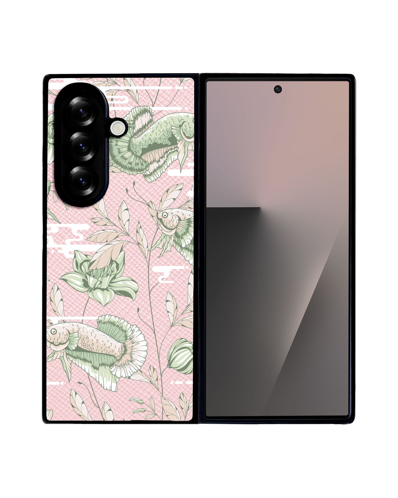 Android Flip / Fold Leather Grip - Fish & Floral 6.0