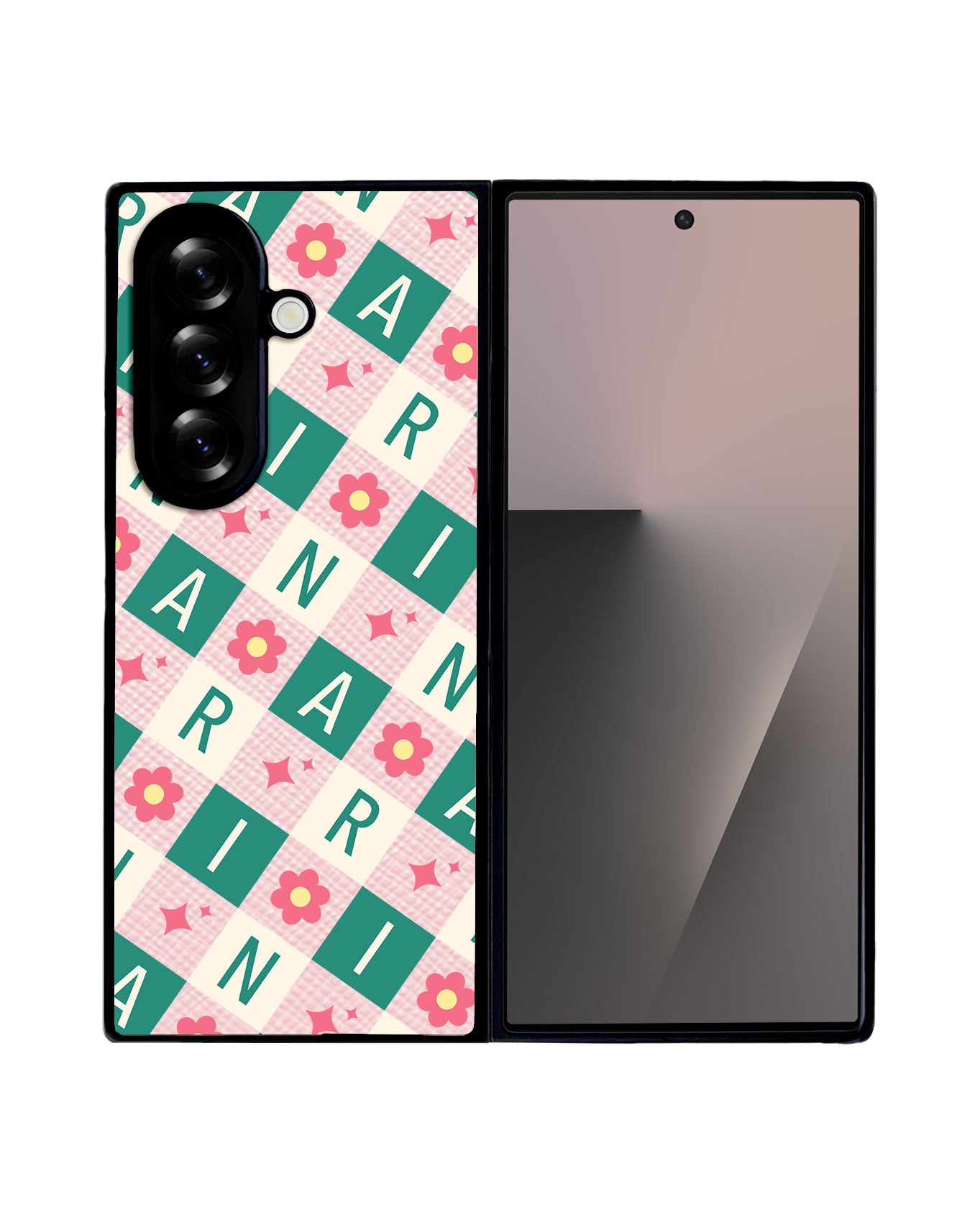 Android Flip / Fold Leather Grip - Flower Grid Monogram 4.0