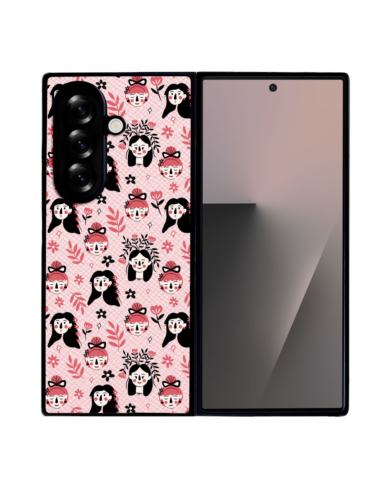 Android Flip / Fold Leather Grip - Flowery Faces