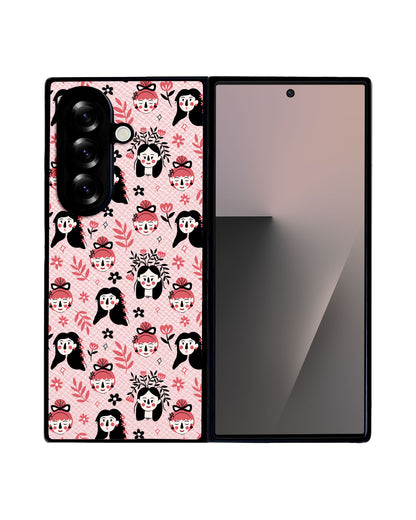 Android Flip / Fold Leather Grip - Flowery Faces