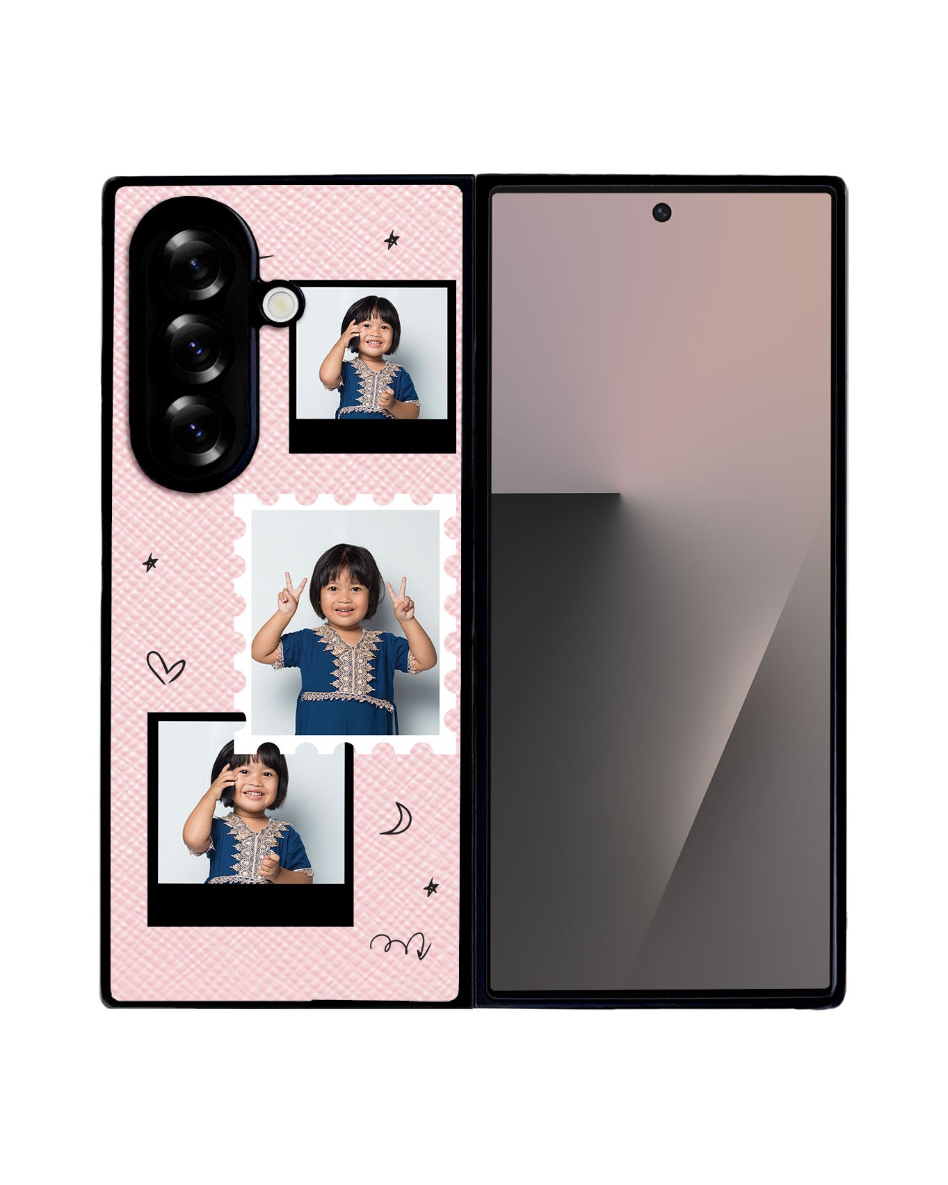 Android Flip / Fold Leather Grip - Face Grid Black Polaroid