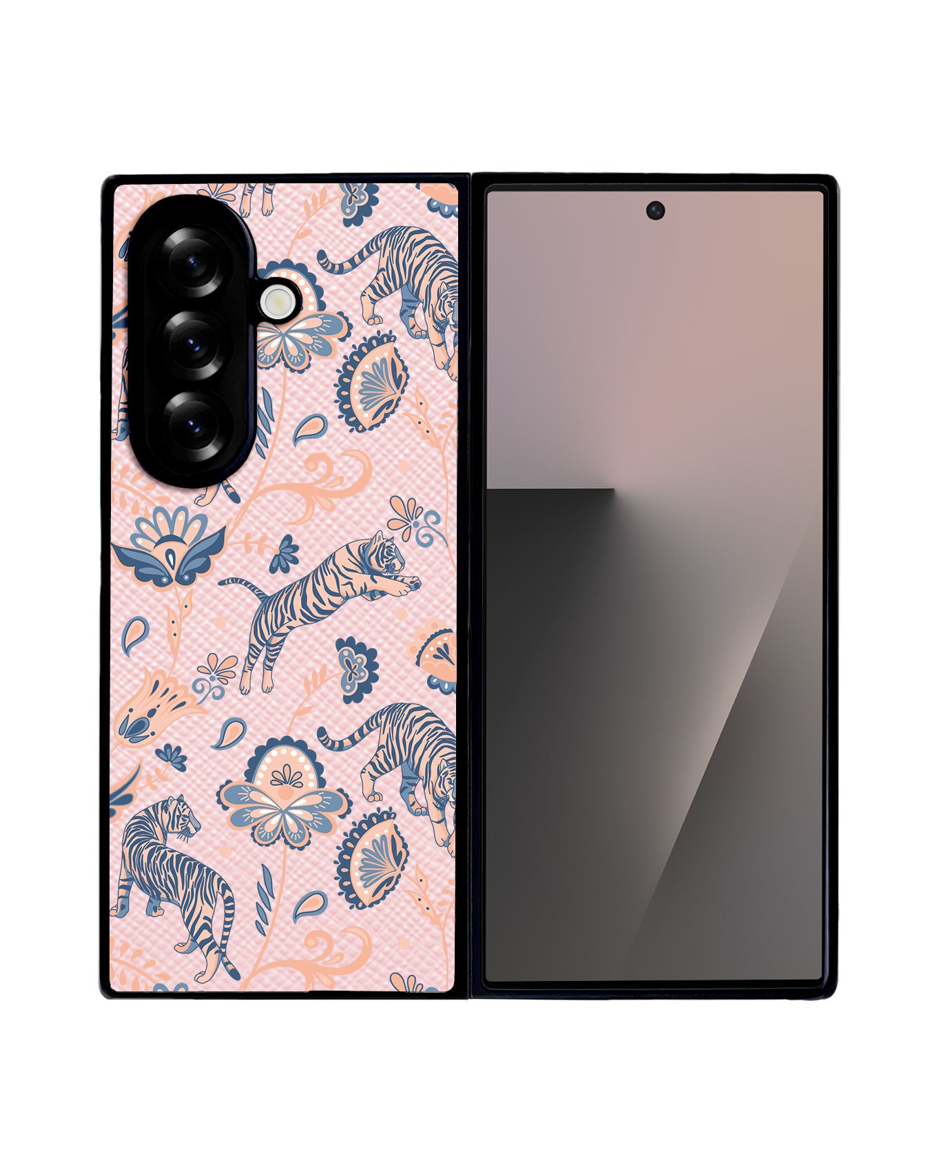 Android Flip / Fold Leather Grip - Tiger & Floral 5.0