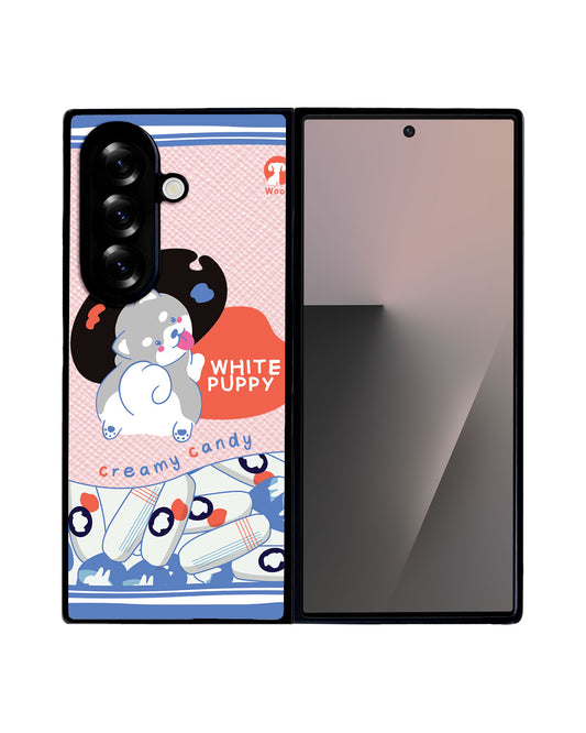 Android Flip / Fold Leather Grip - White Puppy