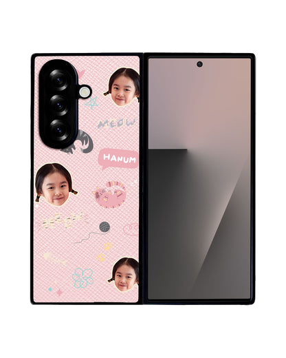 Android Flip / Fold Leather Grip - Face Grid Kitty