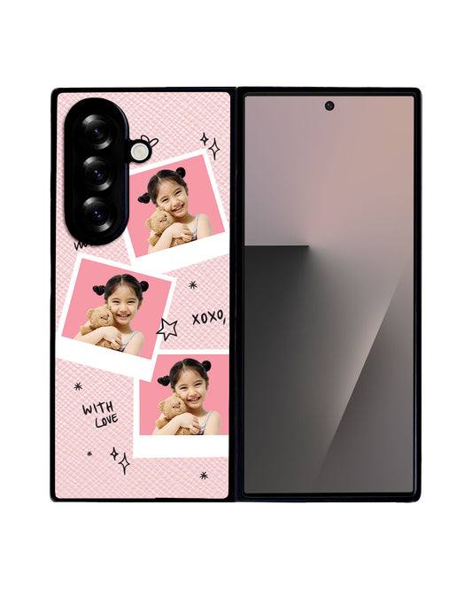 Android Flip / Fold Leather Grip - Face Grid White Polaroid