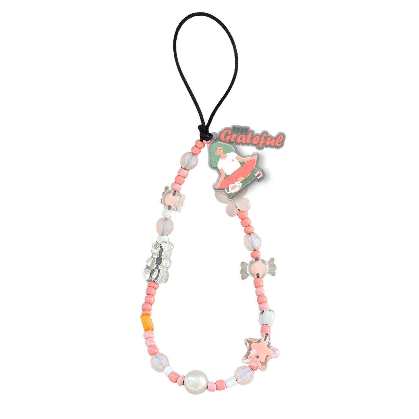 Beaded Strap with Acrylic Charm  - Grateful