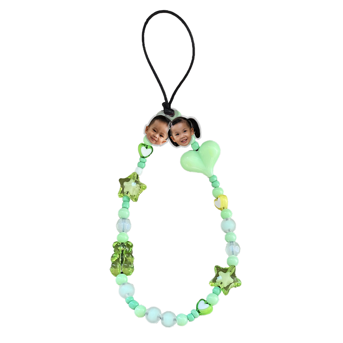 Beaded Strap with Acrylic Charm - Face Grid Greenmint Tosca