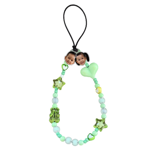 Beaded Strap with Acrylic Charm - Face Grid Greenmint Tosca