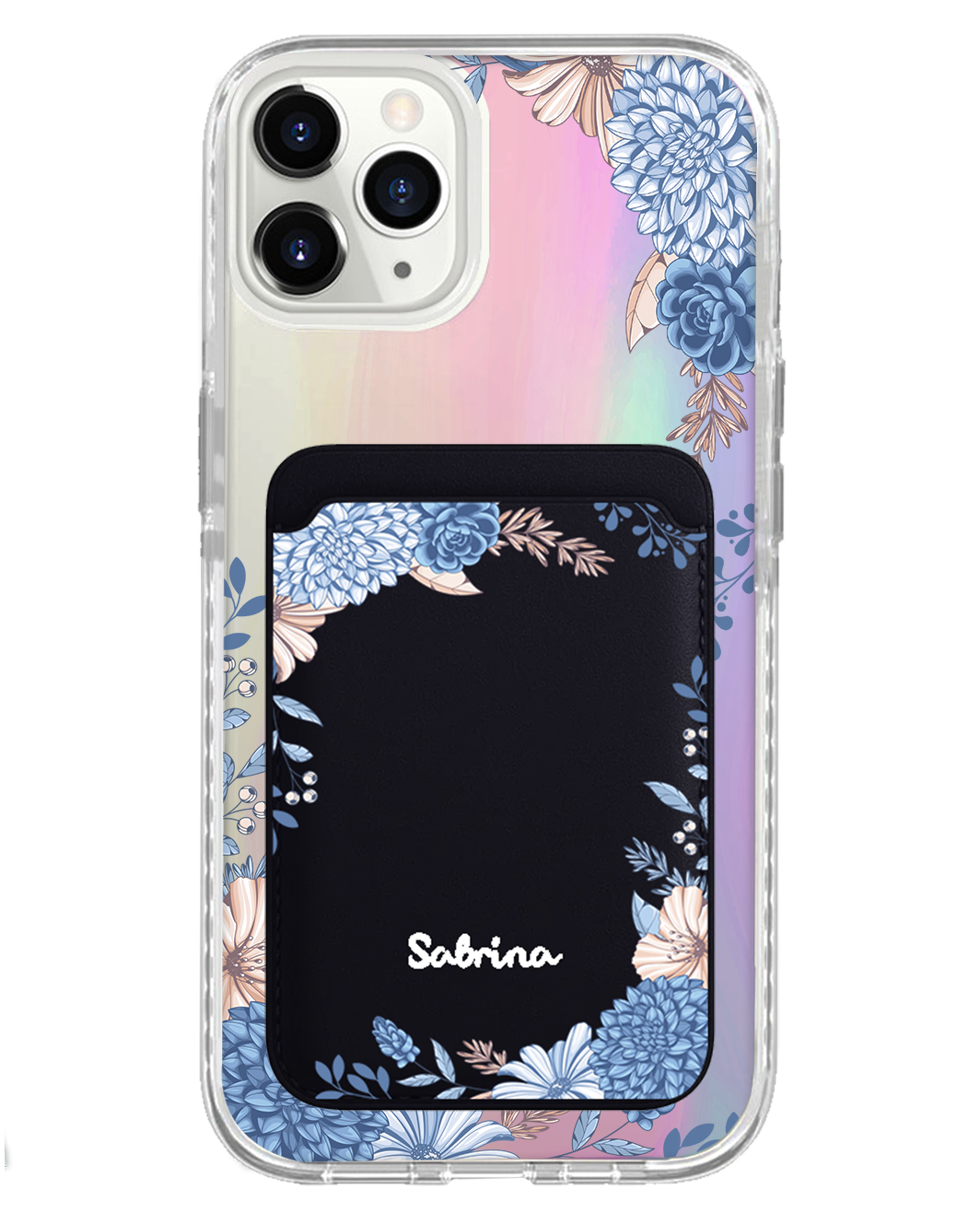 iPhone Magnetic Wallet Holo Case - Blue Florals