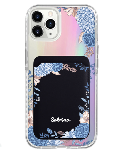 iPhone Magnetic Wallet Holo Case - Blue Florals