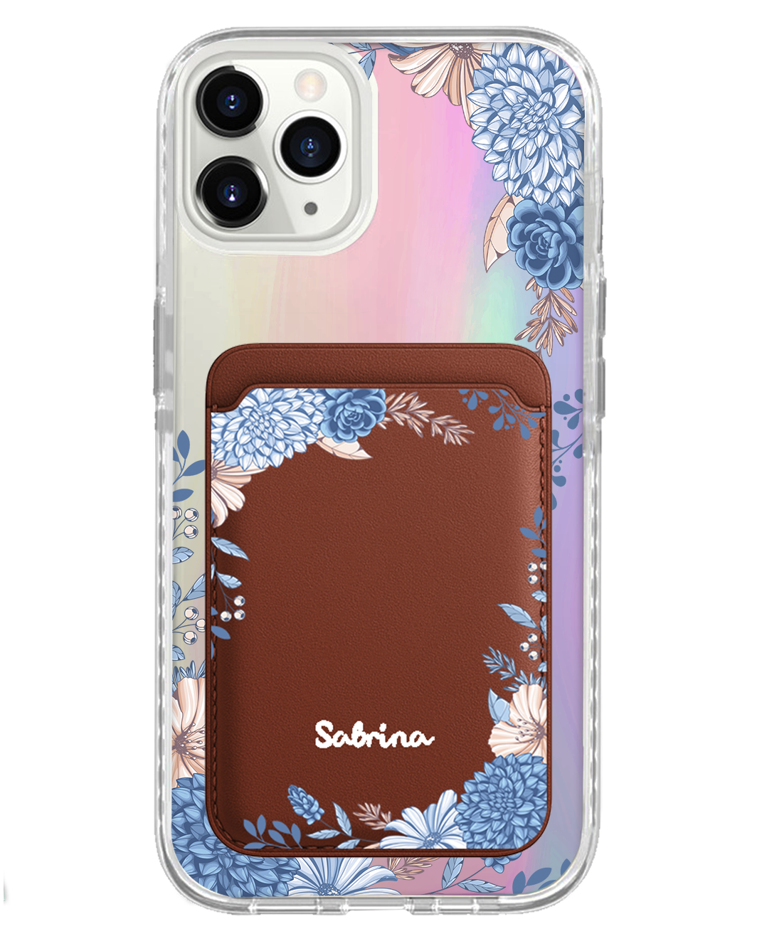 iPhone Magnetic Wallet Holo Case - Blue Florals