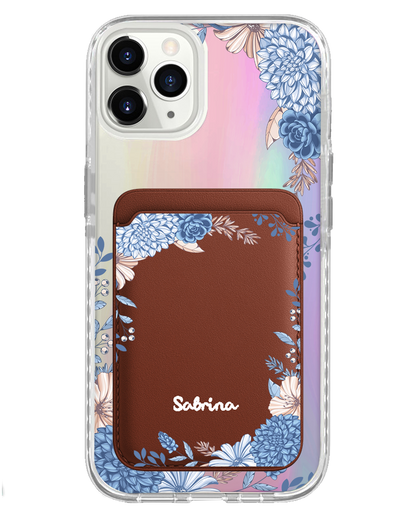 iPhone Magnetic Wallet Holo Case - Blue Florals