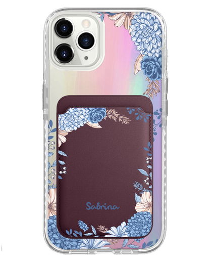 iPhone Magnetic Wallet Holo Case - Blue Florals