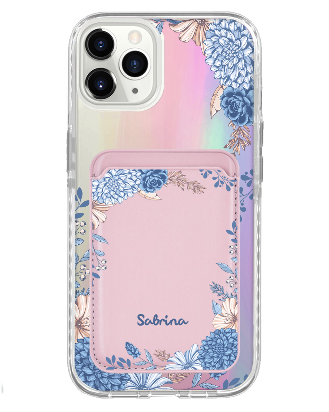 iPhone Magnetic Wallet Holo Case - Blue Florals