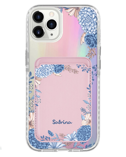 iPhone Magnetic Wallet Holo Case - Blue Florals