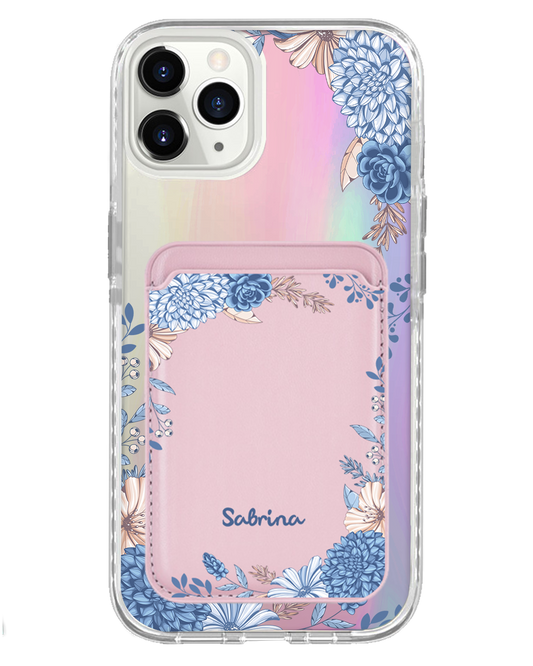 iPhone Magnetic Wallet Holo Case - Blue Florals